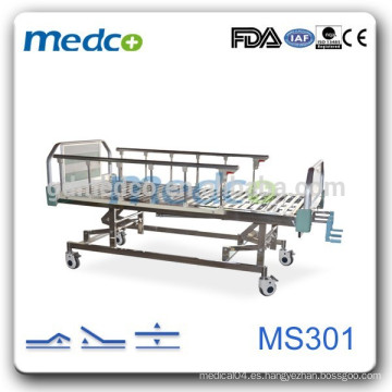 Tres funciones de acero inoxidable manual camas de hospital para la venta MS301